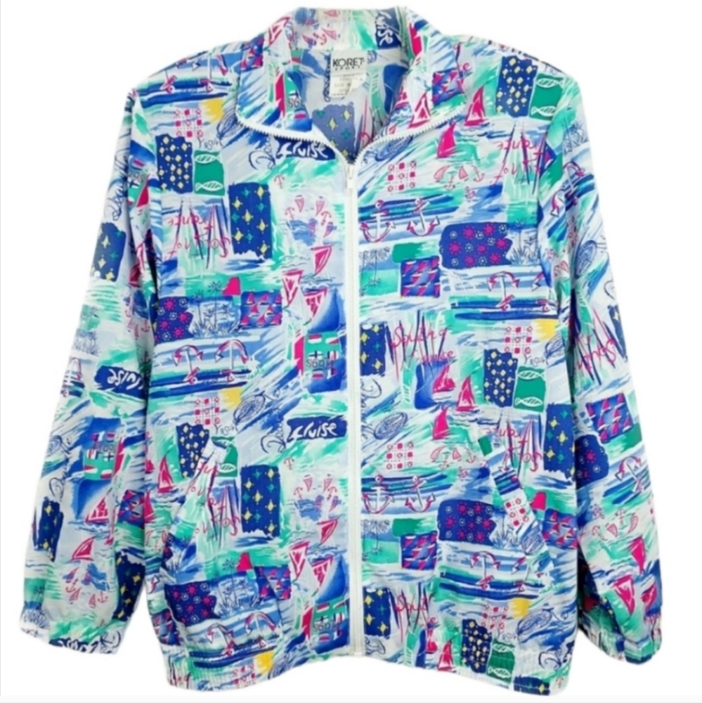 Koret Vintage Nautical Sail Boat 90s Zip Up Bomber Jacket Women's Size Medium M - Picture 8 of 8
